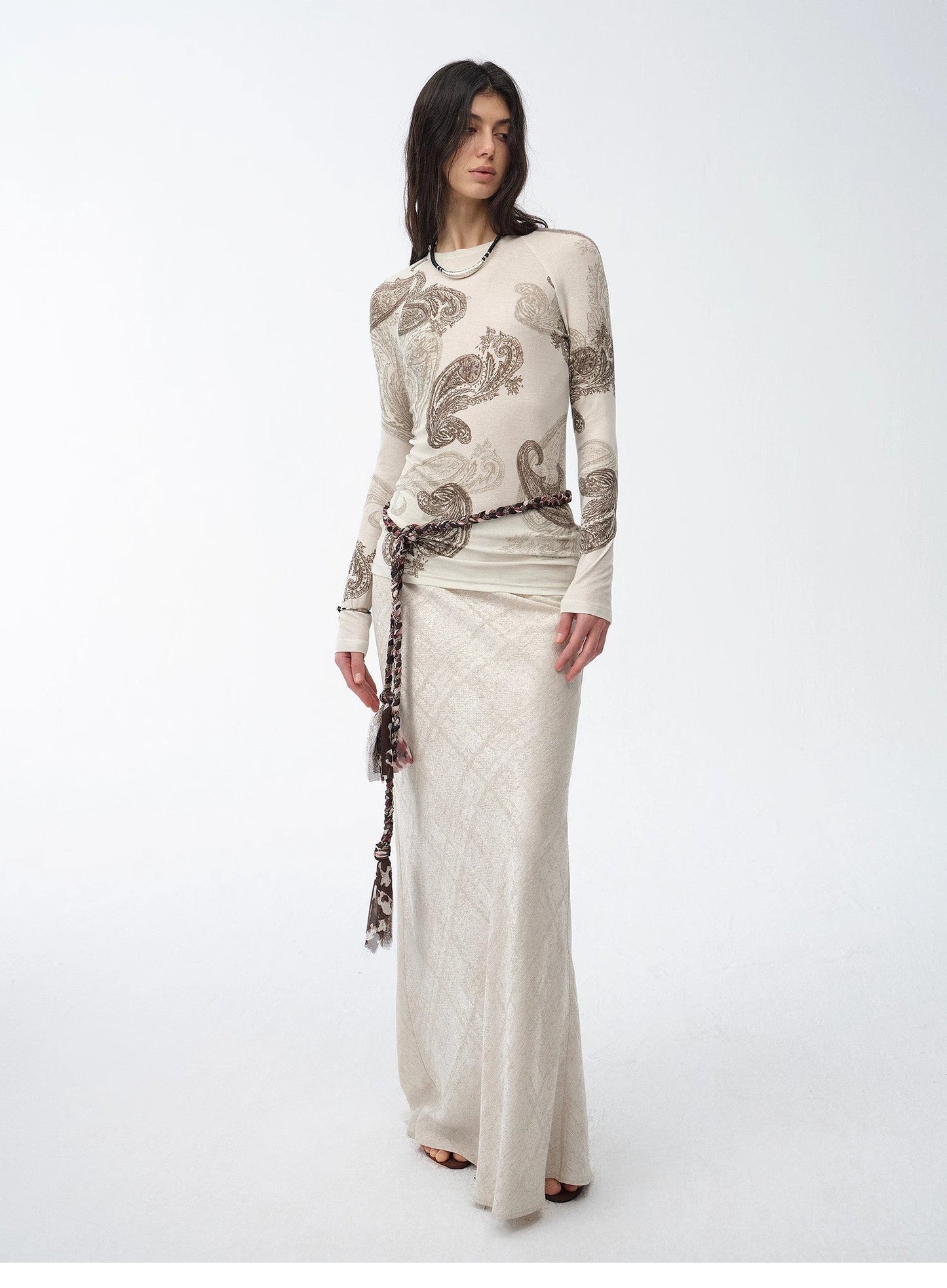 "Light and Breezy" Retro Bias-Cut Linen Blended Straight Fishtail Maxi Skirt