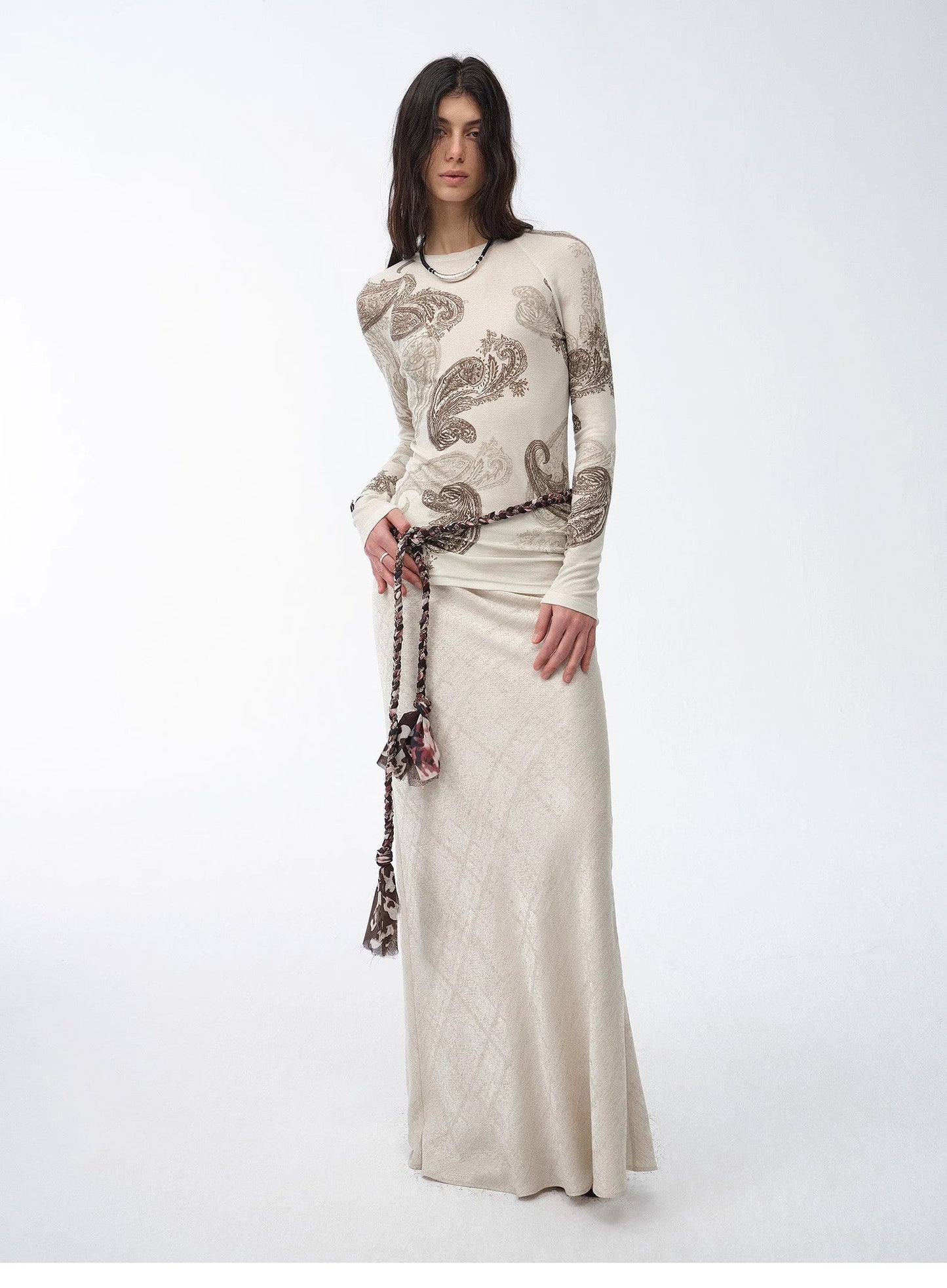 "Light and Breezy" Retro Bias-Cut Linen Blended Straight Fishtail Maxi Skirt