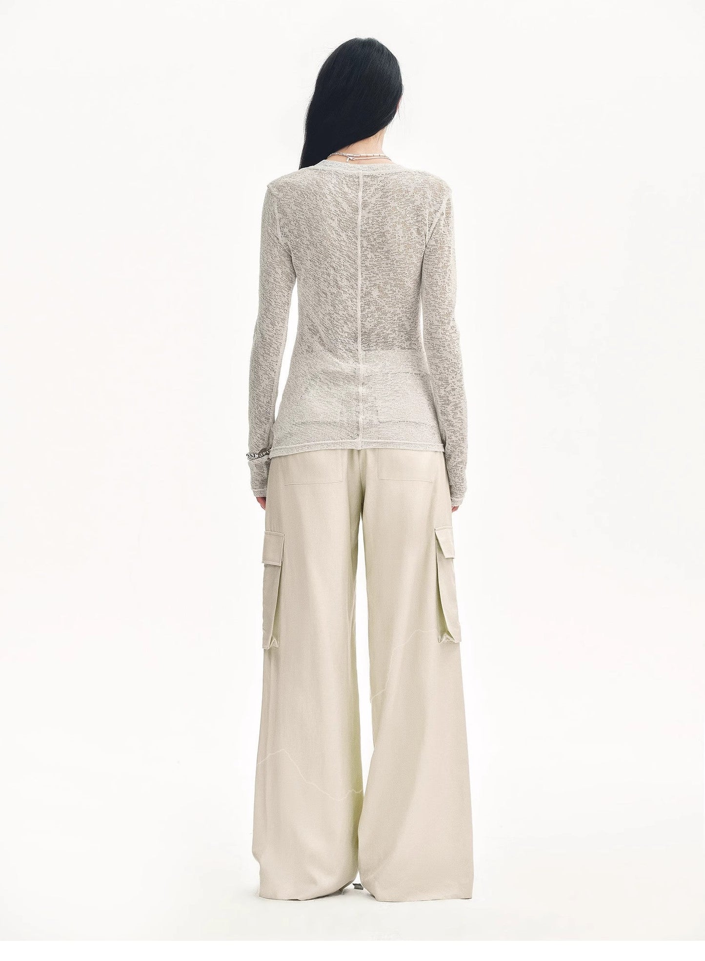 "Spring Old Dream" Slightly Hollow V-Neck Straight Shoulder Top