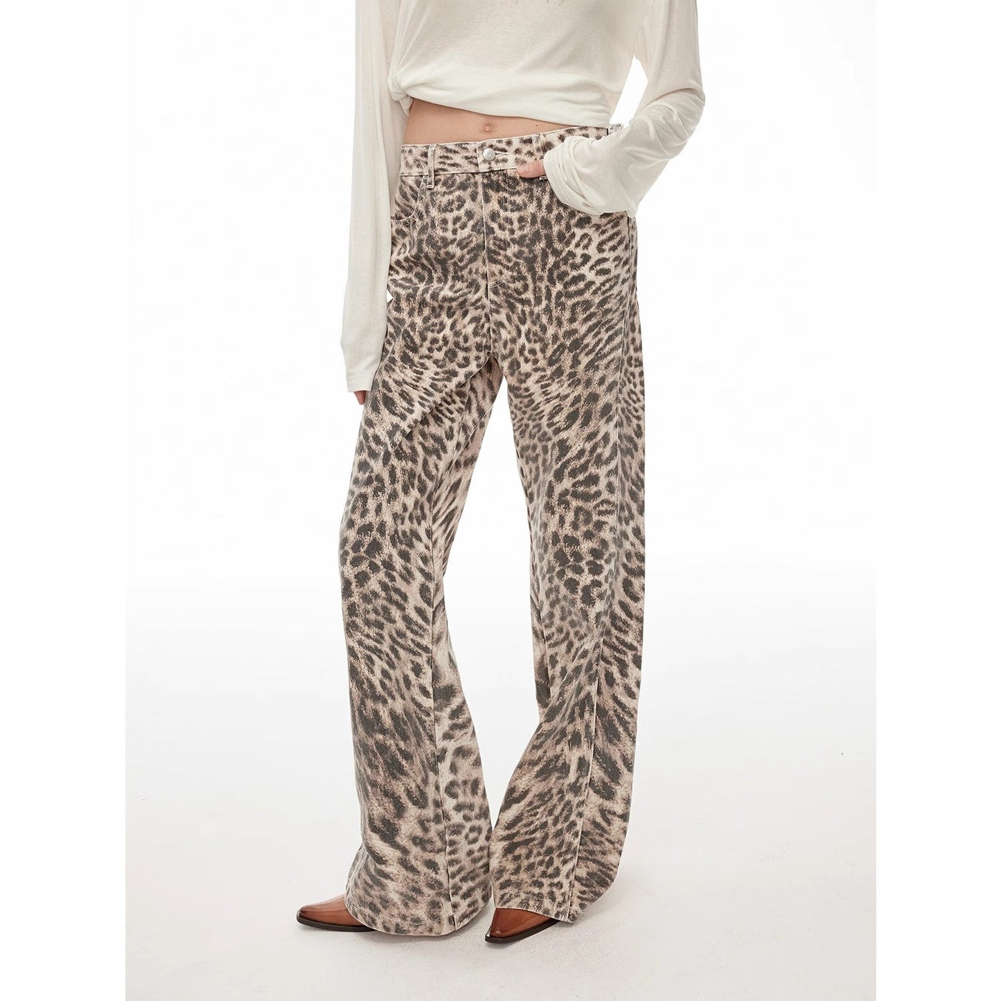 “Wild Roar” Leopard Turkish Imported Washed Slimming Straight-Leg Bootcut Jeans