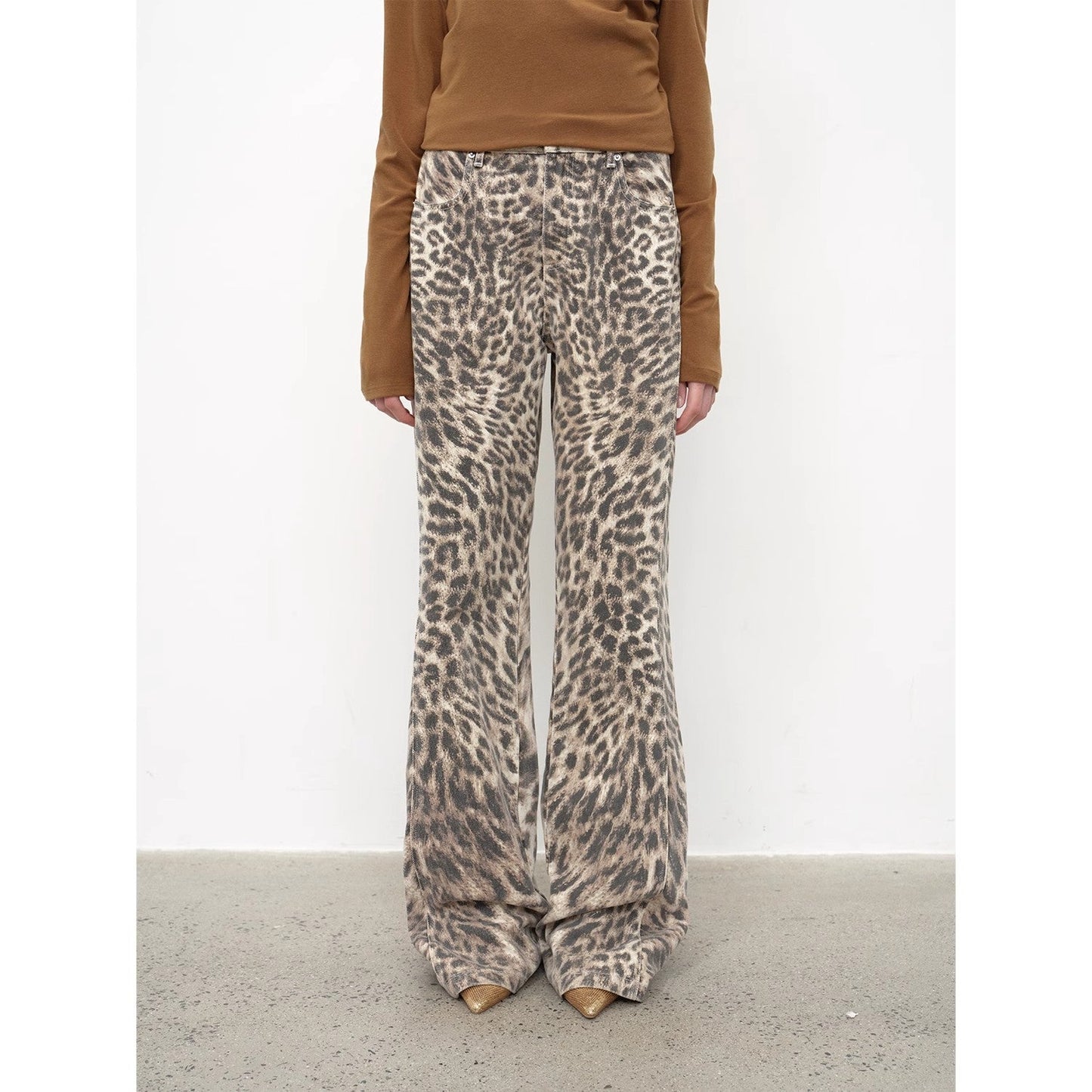 “Wild Roar” Leopard Turkish Imported Washed Slimming Straight-Leg Bootcut Jeans