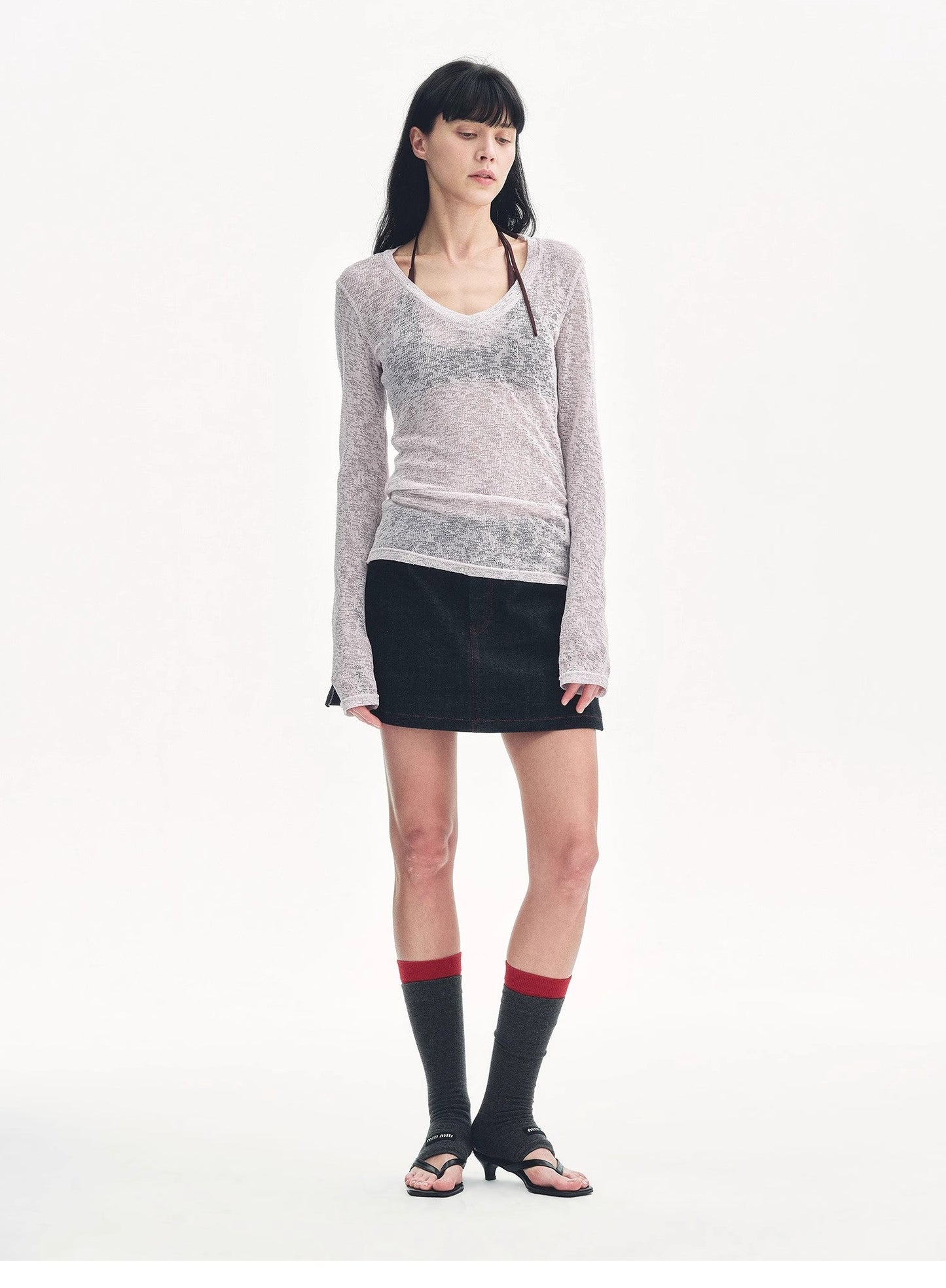 "Spring Old Dream" Slightly Hollow V-Neck Straight Shoulder Top