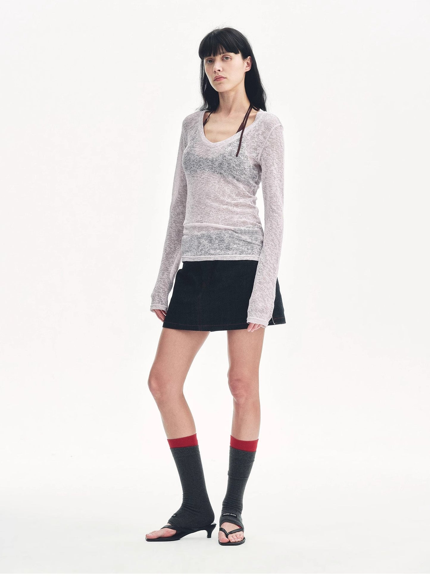 "Spring Old Dream" Slightly Hollow V-Neck Straight Shoulder Top