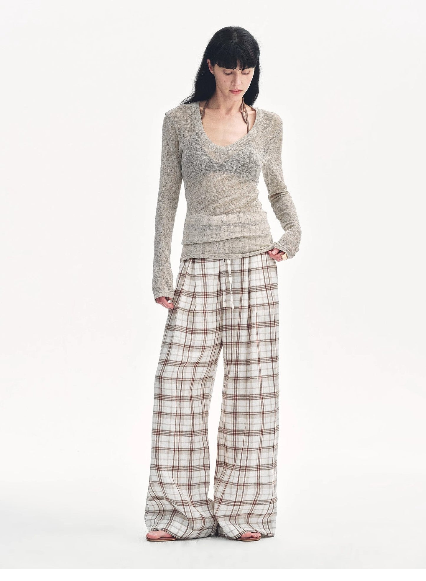 "Spring Old Dream" Slightly Hollow V-Neck Straight Shoulder Top