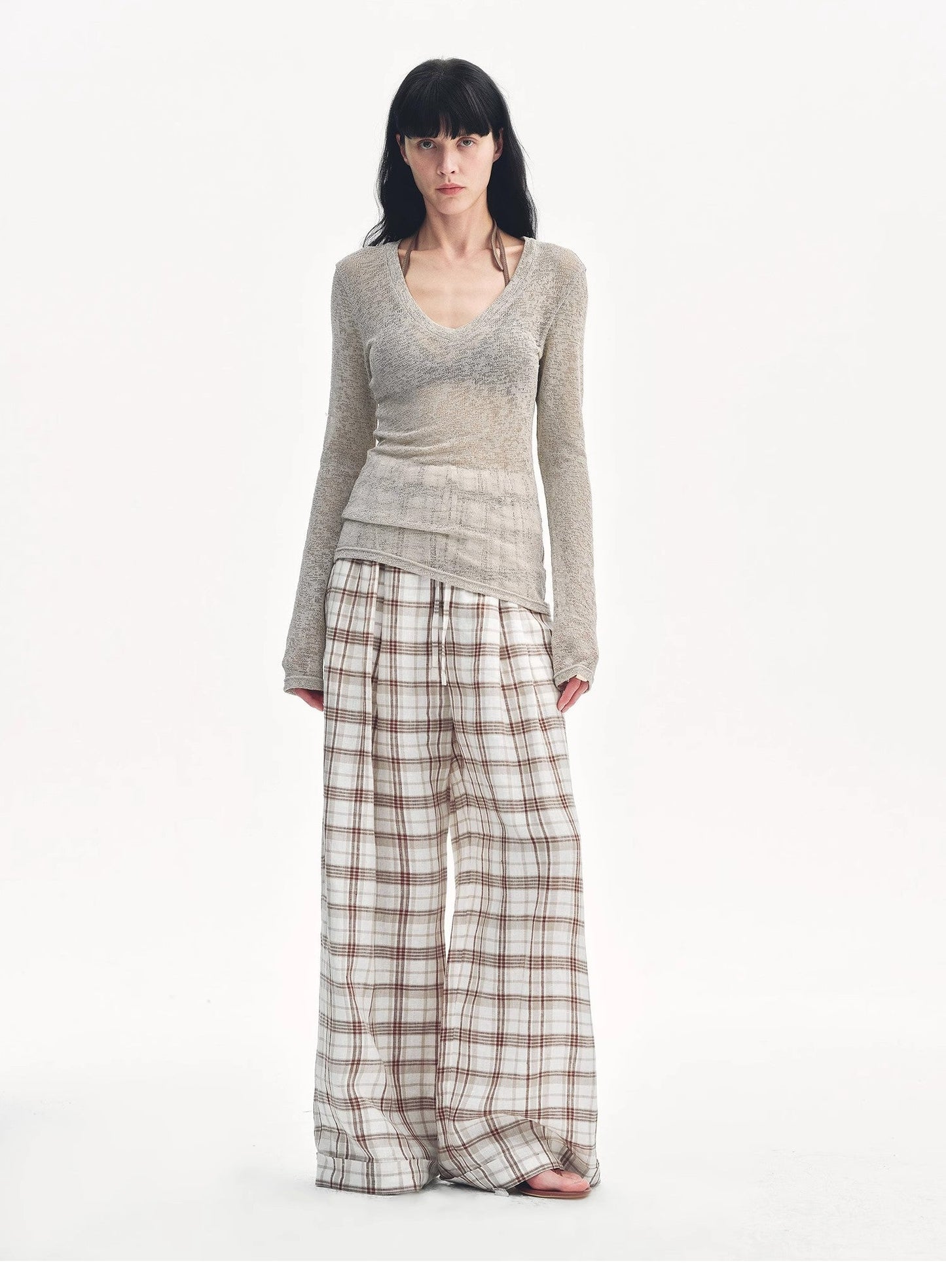 "Spring Old Dream" Slightly Hollow V-Neck Straight Shoulder Top