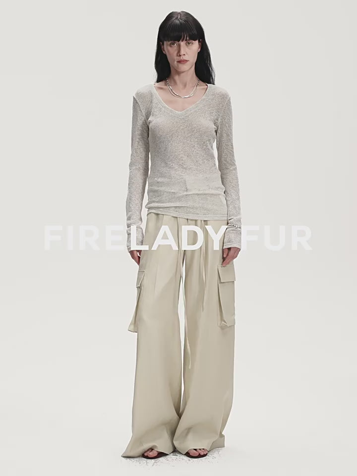 "Spring Old Dream" Slightly Hollow V-Neck Straight Shoulder Top