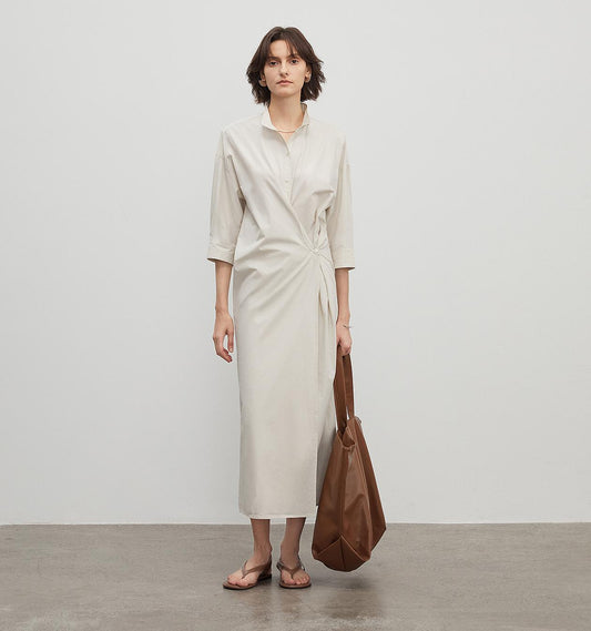 "Origami Narrative" Collar Wrap Dress Women's Mid Sleeve Shirt Dress Long Dress