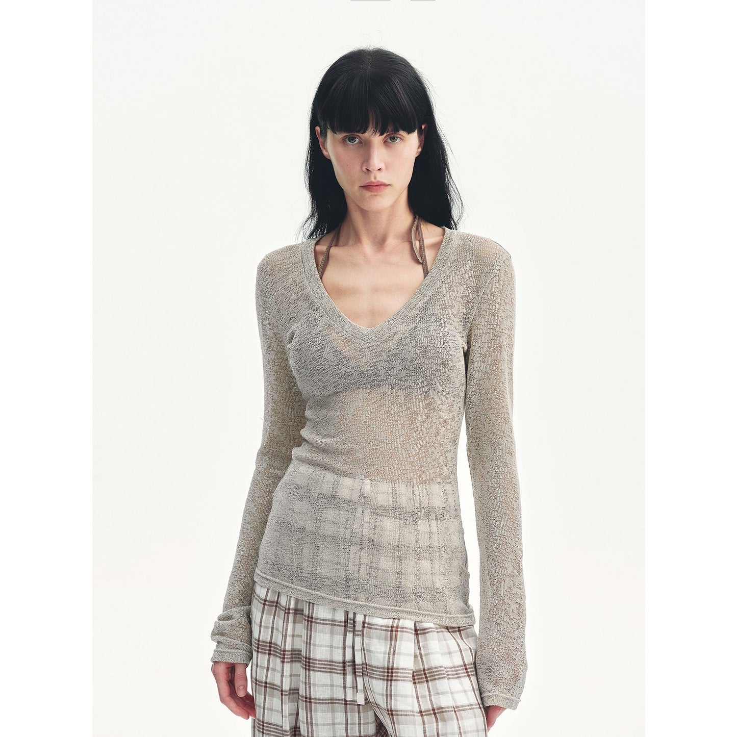 "Spring Old Dream" Slightly Hollow V-Neck Straight Shoulder Top