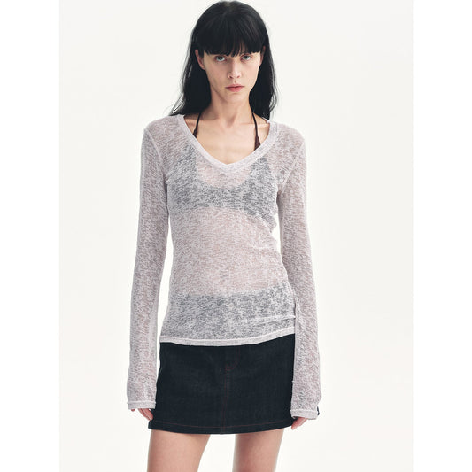"Spring Old Dream" Slightly Hollow V-Neck Straight Shoulder Top
